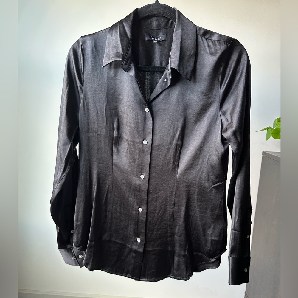 Madewell Silk Black Button-Up Shirt
